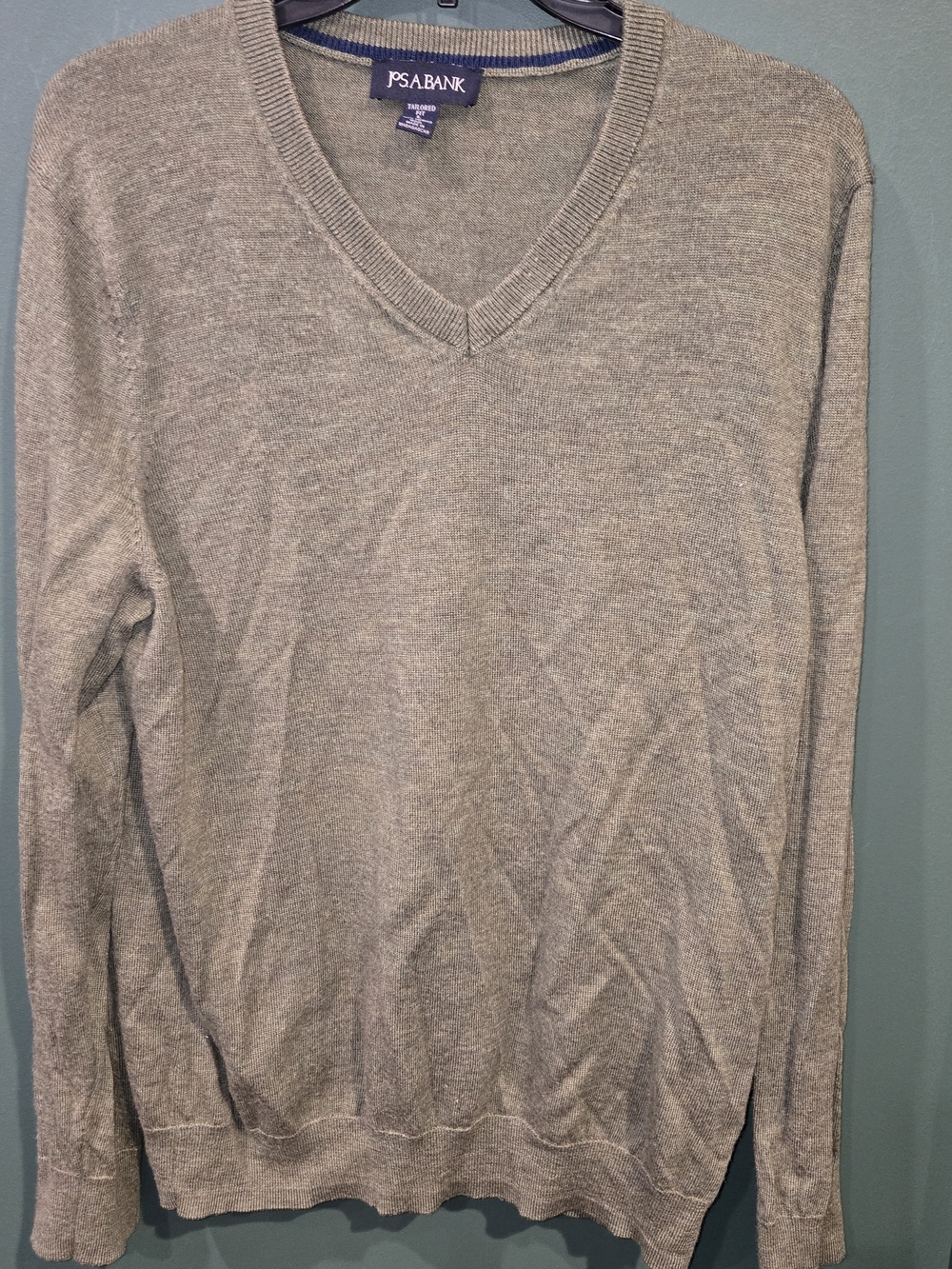 Jos. A. Bank Men's Merino Wool Olive Green V-Neck Sweater